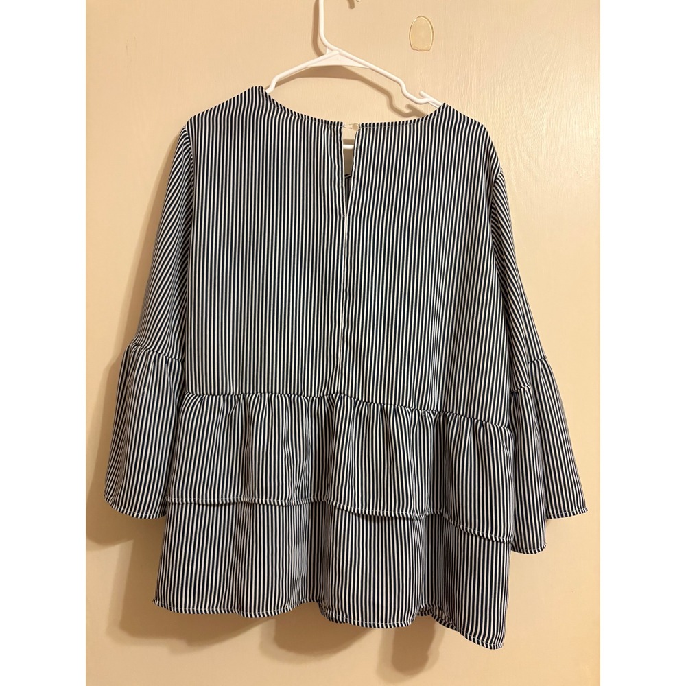 Time and Tru Blue Cove Striped Tiered Peplum Top XXL 20 Bell Sleeve Blouse